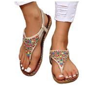 DRIMEE 2023 Chanclas Mujer Flip Flop Cómodo Fiesta Sandalias Mujer Verano Sandalias Planas Bohemia Sandalias de Vestir Playa Zapatos Sandalias de Punta Abierta Sandalias,Blanco,US6/EU37