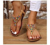 DRIMEE 2023 Chanclas Mujer Flip Flop Cómodo Fiesta Sandalias Mujer Verano Sandalias Planas Bohemia Sandalias de Vestir Playa Zapatos Sandalias de Punta Abierta Sandalias,Marrón,US7.5/EU39
