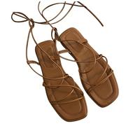 DRIMEE Sandalias de Mujer Zapatos de Mujer con Cordones Sandalias Casuales de Fondo Plano y Parte Superior Personalidad versátil Duradera,Marrón,US7.5/EU39