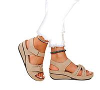 DRIMEE Sandalias Ortopédicas Cómodas, Sandalias de Cuña para Mujer, Sandalias Ortopédicas, Sandalias Transpirables Ultra Cómodas para Mujer, Sandalias con Punta Abierta,Beige,US7/EU38