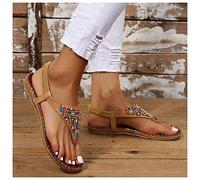 DRIMEE Sandalias Planas Mujer Verano Comodas Bohemio Sandalias de Playa Punta Abierta Clip Toe Pisos Cómodo Casual Zapatos Elegantes Sandalias Mujer para Playa,Marrón,US7.5/EU39