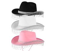Drinestone Cowboy Gat, Rhinestone Fringe Bride, Vaquera, sombrero de vaquero para mujeres, sombrero de vaquero con barbilla, sombrero de boda de vaquera, disfraz de Halloween, novia de la novi