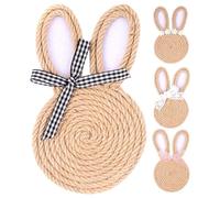 Drink Coasters - 4 Pieces Easter Bunny Woven Coaster Set for Spring Table Decor | Heat Resistant Material with Stylish Design, Protects Surfaces from Cups Mugs Glasses for Home Bedroom Living Room