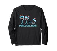 Drink Drank Drunk - Camiseta Divertida de Navidad Vino Manga Larga