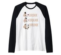 Drink Drank Drunk Pug Drinking Wine Meme Hilarious Camiseta Manga Raglan