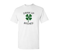 Drink Up Bitches Green Clover White Yellow Black Red Mens Women T Shirt 100% Cotton Shamrock Pattys St Patricks Day tee Shirt73914(XX-Large)