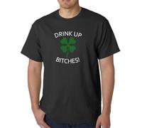 Drink Up Bitches Green Clover White Yellow Black Red Mens Women T Shirt 100% Cotton Shamrock Pattys St Patricks Day tee Shirt73901(Medium)