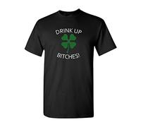 Drink Up Bitches Green Clover White Yellow Black Red Mens Women T Shirt 100% Cotton Shamrock Pattys St Patricks Day tee Shirt73903(X-Large)