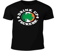 Drink Up Feckers St Patrick's Day Men's T Shirt Irish Gift Drinking Joke Funny Black XL