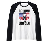 Drinking Like Lincoln Merica Flag Patriotic 4th of July Camiseta Manga Raglan