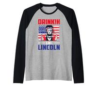 Drinking Like Lincoln Merica Flag Patriotic 4th of July Camiseta Manga Raglan
