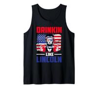 Drinking Like Lincoln Merica Flag Patriotic 4th of July Camiseta sin Mangas