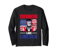 Drinking Like Lincoln Merica Flag Patriotic 4th of July Manga Larga