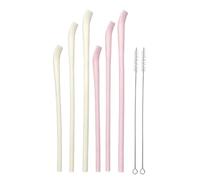 Drinking Straws - 6 Pieces Reusable Silicone Drinking Tool, Tumbler Straws | With 2 Cleaning Brushes For Kids Water Coffee Milkshake Juice Travel Beach, Eco Friendly, BPA Free, Soft, Long