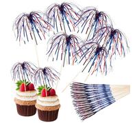 Drinks Cocktail Picks, Firework Cocktail Sticks, Eye Catching Party Decor and 50 Pieces Set, Patriotic Toothpicks for Bbq, Desserts, Drink, Festive Celebrations