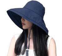 DRIONO Sombrero de ala ancha impermeable - UPF50+ Protección para viajes, playa y sol con ala semirrígida ajustable y plegable, Azul marino, Medium-Large