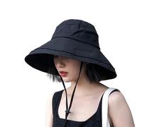 DRIONO Sombrero de ala ancha - Protección UPF50+ Sombrero de sol para playa con ala plegable ajustable semirrígida, Negro -, M-L