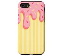 Drip and Sprinkle Striped Pink and Yellow Melting Ice Cream Carcasa para iPhone SE (2020) / 7 / 8