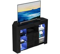 Dripex Armario de Esquina para TV con iluminación LED, Mueble de TV Color Blanco Brillante, Mueble esquinero para TV, 100x68x40 cm (Negro)