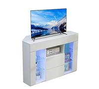 Dripex Armario de Esquina para TV con iluminación LED, Mueble de TV Color Blanco Brillante, Mueble esquinero para TV, 100x68x40 cm