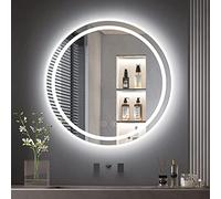Dripex Espejo Baño Redondo con Luz LED 60 cm, Regulable en 3 Colores - Espejos Inteligente Retroiluminado Espejo de Pared ANTIVAHO con Ajuste de Brillo e Interruptor Táctil IP44