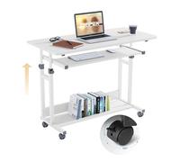 Dripex Mesa Escritorio Pequeña, 80 x 45 cm, Altura Ajustable Entre 69-90 cm, con Ruedas y Estante para Teclado, para Oficina en Casa Salón Dormitorio, Blanco