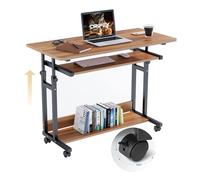Dripex Mesa Escritorio Pequeña, 80 x 45 cm, Altura Ajustable Entre 69-90 cm, con Ruedas y Estante para Teclado, para Oficina en Casa Salón Dormitorio, Nogal