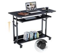 Dripex Mesa Escritorio Pequeña, 80 x 45 cm, Altura Ajustable Entre 69-90 cm, con Ruedas y Estante para Teclado, para Oficina en Casa Salón Dormitorio, Negro