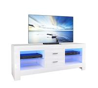 Dripex Mueble bajo para TV, color blanco brillante, con iluminación LED y cajones, 130 x 50 x 35 cm