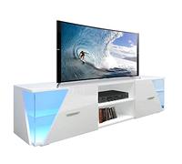 Dripex Mueble bajo para TV, con iluminación LED, color blanco brillante (150 x 37 x 35 cm)