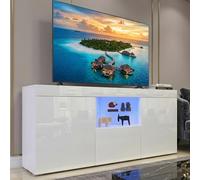 Dripex Mueble bajo para TV con iluminación LED, color blanco brillante, con gran espacio de almacenamiento, 135 x 70 x 35 cm