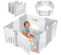 Dripex Parque Infantil, 113x113cm Corralito Bebé, Parque de Bebe, Corral para Bebe con Tablero de Juguete, Parque para Niños Antideslizante, Parque de Juegos, Cercado para Bebé, Gris y Blanco