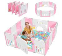 Dripex Parque Infantil, 150x150cm Corralito Bebé, Parque de Bebe, Corral para Bebe con Tablero de Juguete, Parque para Niños Antideslizante, Parque de Juegos, Cercado para Bebé, Rosado y Blanco