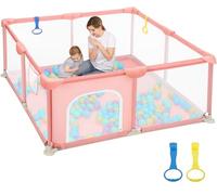 Dripex Parque Infantil Bebé, 124x124cm Corralito Bebé Antideslizante, Parque de Bebe y Niño, Parque de Juego Tela Oxford 210D, Corral para Bebe con Malla Transpirable, con 2 Anilla Parque, Rosa