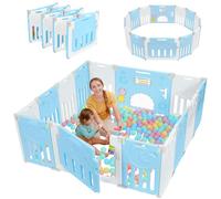 Dripex Parque Infantil Bebé, 150x150cm Corralito Bebé, Parque de Bebe, Corral para Bebe con Tablero de Juguete, Parque para Niños Antideslizante, Parque de Juegos, Cercado para Bebé, Azul y Blanco