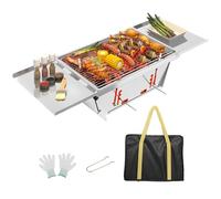 Dripex Parrilla de Carbón Portátil Plegable BBQ, Despliegue Rápido, Altura Ajustable, Parrilla de Camping de Acero Inoxidable con Bolsa para Picnic, Exterior Viajes-65 x 25 x 14cm)
