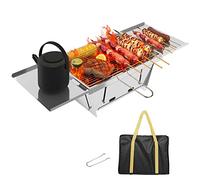 Dripex Parrilla de Carbón Portátil Plegable BBQ, Despliegue Rápido Parrilla de Camping de Acero Inoxidable, Parrilla Pequeña con Bolsa para Picnic, Exterior Viajes-65 x 25 x 14cm
