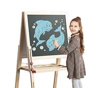 Dripex Pizarra Infantil, Caballete de Madera 2 en 1 para Niños, Doble Cara, Altura Ajustable en 91-166cm, con Tiza y Esponja, Juegos Educativos Regalos para Niños