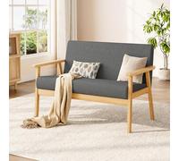 Dripex Sofá de 2 Plazas Moderno y Escandinavo, Lounge de Madera y Tela de Lino Tapizado Para Salón, Dormitorio, Oficina - Gris Oscuro, 113 x 67 x 75 cm