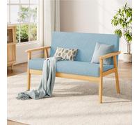 Dripex Sofá de 2 plazas, pequeño sofá con Marco de Madera, sofá de 2 plazas, Moderno y escandinavo, sofá Doble de Terciopelo de Peluche, para salón, Dormitorio, Oficina, 107 x 60 x 77 cm, Azul Claro