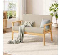 Dripex Sofá de 2 plazas, pequeño sofá con Marco de Madera, sofá de 2 plazas, Moderno y escandinavo, sofá Doble de Terciopelo de Peluche, para salón, Dormitorio, Oficina, 107 x 60 x 77 cm, Beige