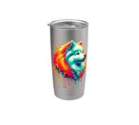 Dripping Paint Art American Eskimo Dog Vaso térmico de acero inoxidable de doble pared