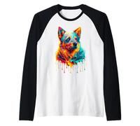Dripping Paint Art Australian Cattle Dog Camiseta Manga Raglan