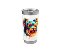 Dripping Paint Art Australian Silky Terrier Sydney Silky Vaso térmico de acero inoxidable de doble pared