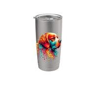 Dripping Paint Art Brittany Dog Brittany Spaniel Vaso térmico de acero inoxidable de doble pared