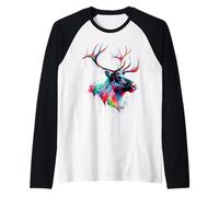 Dripping Paint Art Ciervo Alce Venado Reno Camiseta Manga Raglan