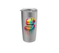 Dripping Paint Vintage Computer Old School PC Vaso térmico de acero inoxidable de doble pared