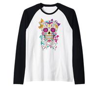 Dripping Sugar Skull Floral Ice Cream Style Día de los Muertos Camiseta Manga Raglan
