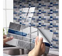 DriSubt Calcomanías autoadhesivas para azulejos de cocina, cocina, sala de estar, baño, decoración (azul, gris oscuro, 48 unidades)