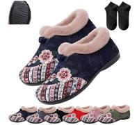 Dritnow Boots,Women’s Warm Cozy Floral Embroidered Winter Cotton Shoes,Non-Slip Soft-Soled Fur Lined Slip-on Loafer (Blue, Adult, Adulto, Mujer, 40, Números, Sistema tallas calzado EU, mediano)